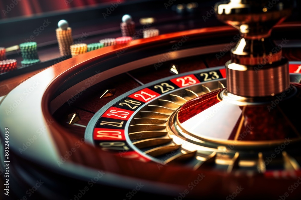 Obraz premium Entertaining Roulette table casino closeup. Gamer rich. Generate Ai