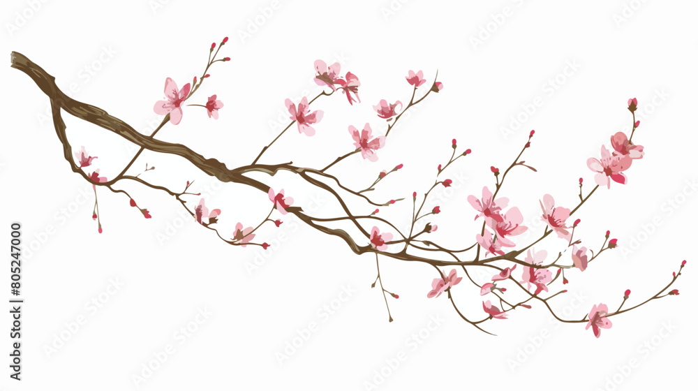 Tree branch with pink flowers on white background vector