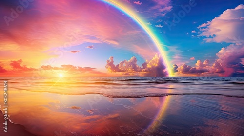 ocean sun and rainbow
