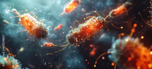 A closeup of a single sepsis bacterium mutating and evolving into a more dangerous form