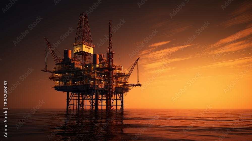 setting silhouette oil rig
