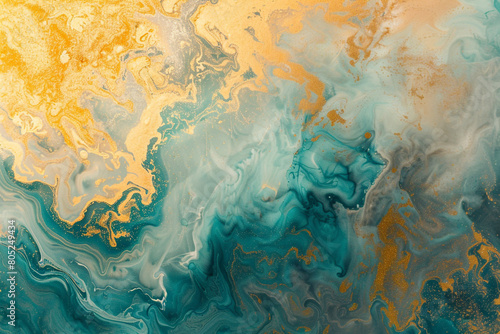 serene blend of turquoise and gilded yellow, ideal for an elegant abstract background