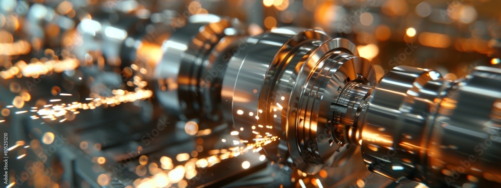A closeup shot of an advanced CNC machine creating metal parts, showcasing the precision and speed of industrial machinery production. A closeup shot of an advanced CNC machine creating metal parts, showcasing the precision and speed of industrial machinery production.