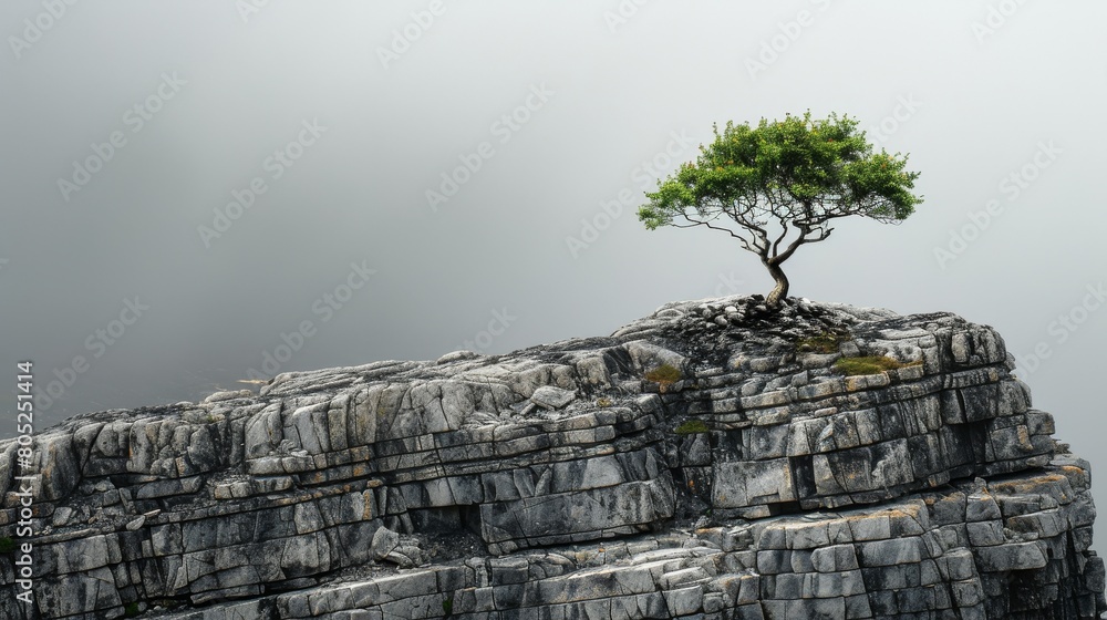 A lone tree surviving on a rocky cliff, a striking image of natural resilience and survival amidst a challenging environment A lone tree surviving on a rocky cliff, a striking image of natural resilience and survival amidst a challenging environment