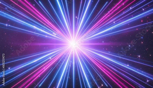 ultraviolet abstract light blue pink violet colorful neon light lines coming from a center point isolated on dark space explosion in the universe cosmic background generative ai