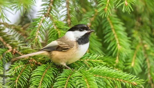 chickadee in the hemlock trees