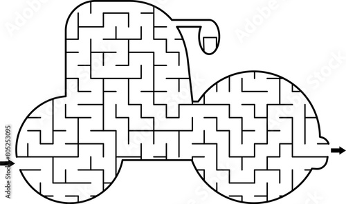 Construction site geometrical maze for kids with special car. Labyrinth game shaped as roller truck. Building works preschool printable activity. Repair service game, puzzle with industrial vehicle.