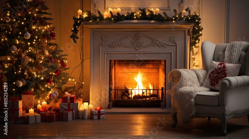 fireplace blurred christmas interior home