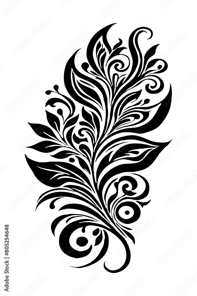 Botanical black and white pattern. For use on tattoos, posters, textiles, T-shirt printing. Generated by Ai Botanical black and white pattern. For use on tattoos, posters, textiles, T-shirt printing. Generated by Ai