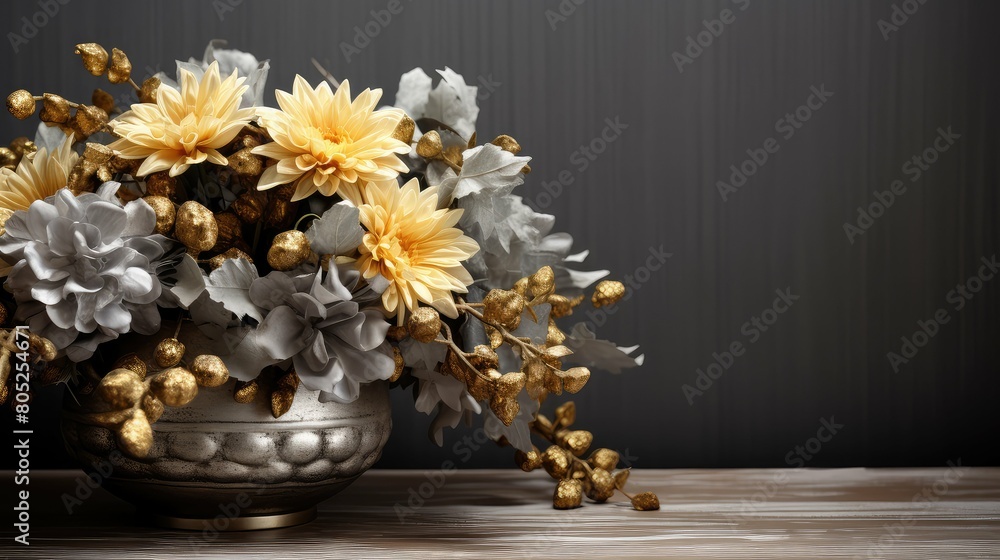 Fototapeta premium table gold and gray flowers