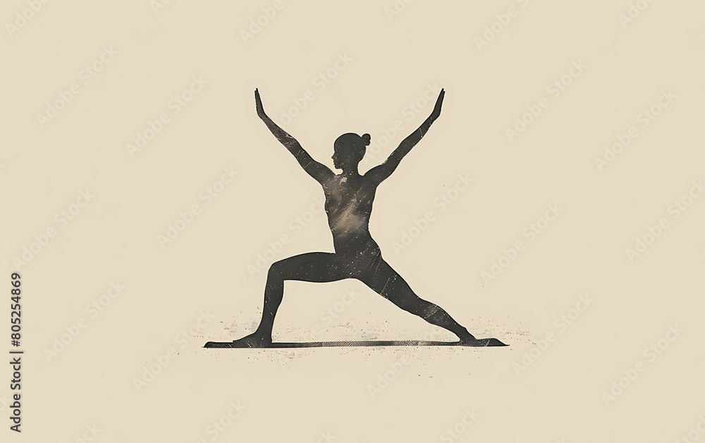 Illustration of a woman relaxing yoaga performing Warrior Pose background with copy space for text
