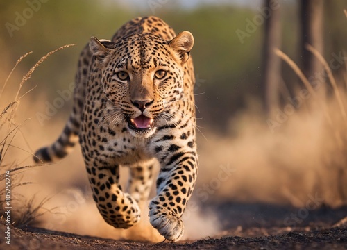  A Leopard’s Hunt. In the heart of the savannah, a leopard, the embodiment of stealth and grace, prowls in the golden light. Its spotted coat merges with the tall grass, as it prepares for the hunt. © hobonski