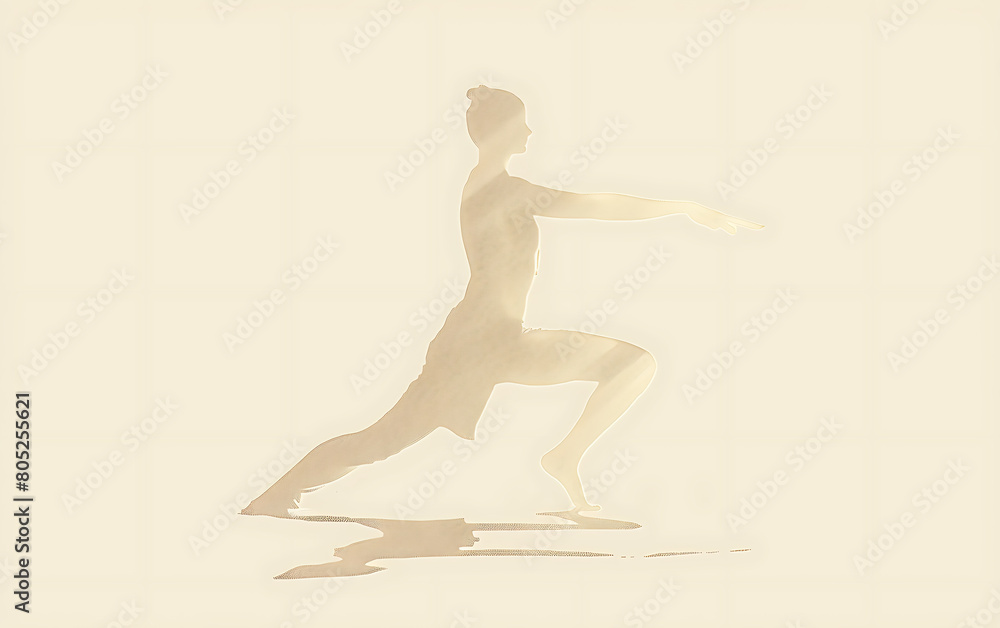 Illustration of a woman relaxing yoaga performing Warrior Pose background with copy space for text