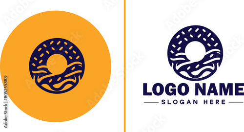 donut icon Doughnut Ring-shaped pastry Fried dough pastry flat logo sign symbol editable vector