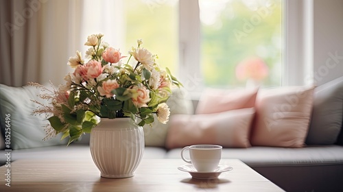 cozy blurred interior home coffee table