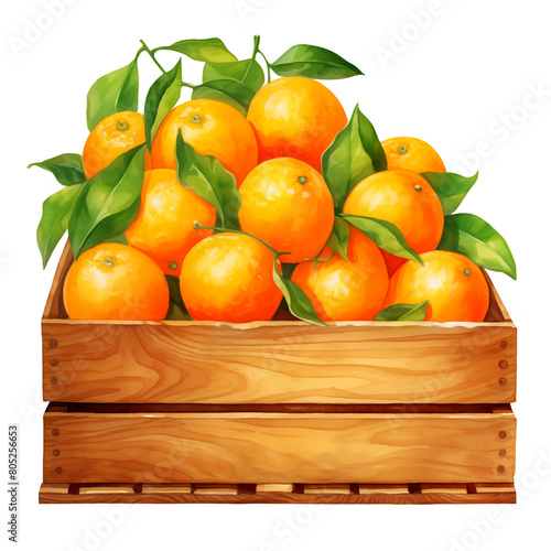 Wood box with Oranges Watercolor