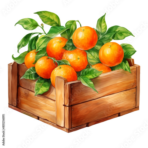 Box with Oranges Watercolor