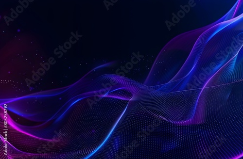 Abstract blue and purple gradient background with glowing dots wave line vector illustration 