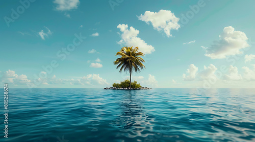 a lonely palm tree on the tropical tree