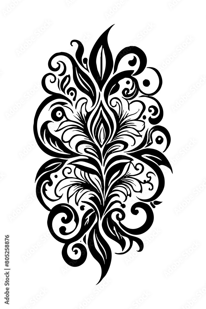 Botanical black and white pattern. For use on tattoos, posters, textiles, T-shirt printing. Generated by Ai Botanical black and white pattern. For use on tattoos, posters, textiles, T-shirt printing. Generated by Ai