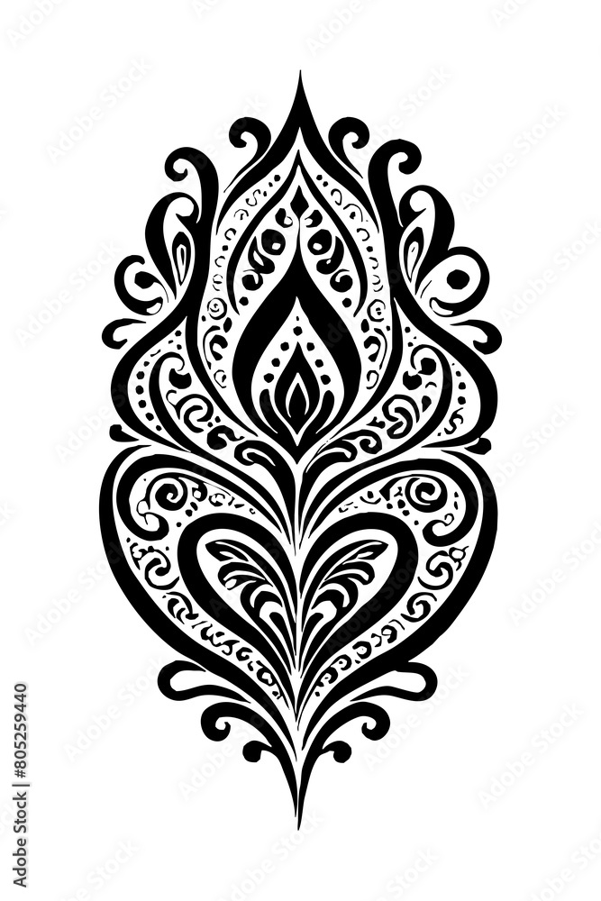 Botanical black and white pattern. For use on tattoos, posters, textiles, T-shirt printing. Generated by Ai