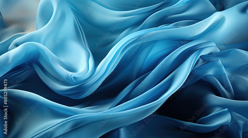 Heavenly Fluttering Blue Color Silk Fabric in Space With Delicate Folds on Focus on Foreground Heavenly Fluttering Blue Color Silk Fabric in Space With Delicate Folds on Focus on Foreground