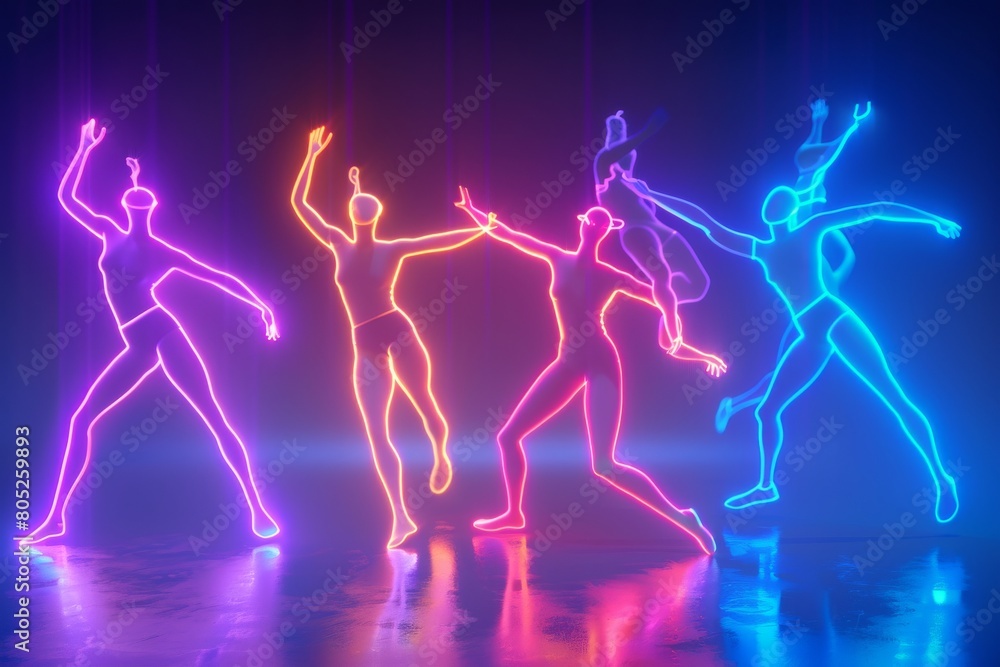 People enjoying a dance party with neon lights.
