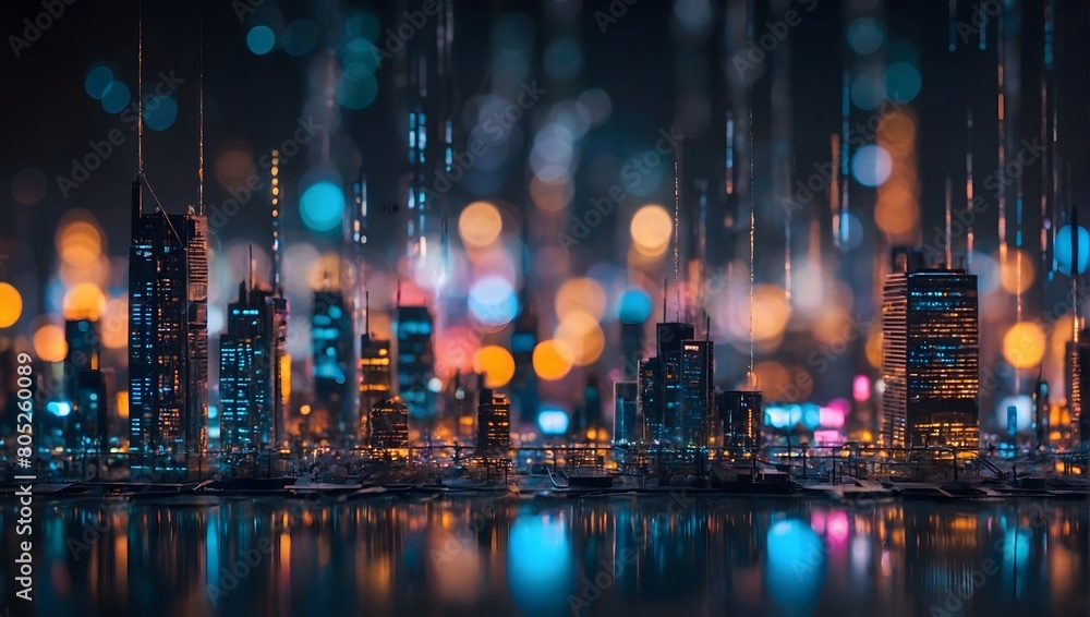 Futuristic Data Grids, High-Tech Network Over Miniature City with Cinematic Palette.