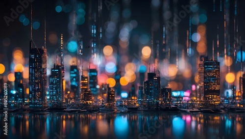 Futuristic Data Grids, High-Tech Network Over Miniature City with Cinematic Palette.