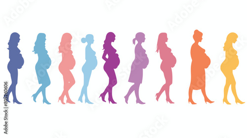 White background with colorful silhouette set pregnant