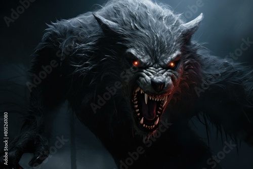 Spooky Scary werewolf dark. Horror fear night. Generate Ai