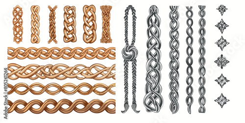The set of Celtic braid patterns contains seamless braided Irish borders, knotted braid ornaments