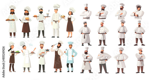 Culinary chef characters. Culinary chef, sous chef, baker team, restaurant workers modern illustration.