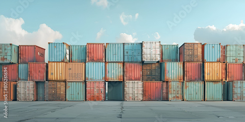 Container logistic storage port transport import export goods stock cartoon photo
