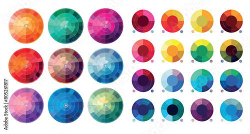 An illustration set of color theory with complementary and secondary tones.