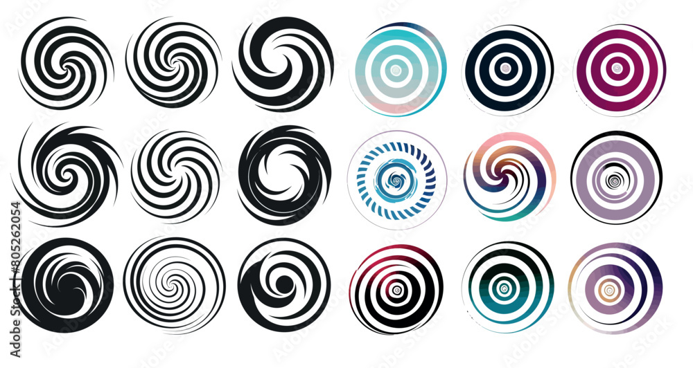 Modern illustration element set swirl spirals. Abstract whirls. Spiral motion vortex logotype. Spiral and swirl.
