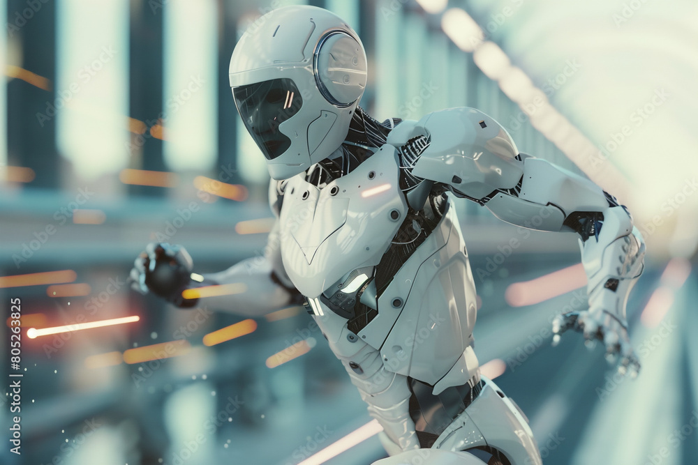 Race to the future AI robot surpasses human 3D visualization of technological progress with copy space Race to the future AI robot surpasses human 3D visualization of technological progress with copy space