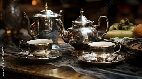saucers silver tea set