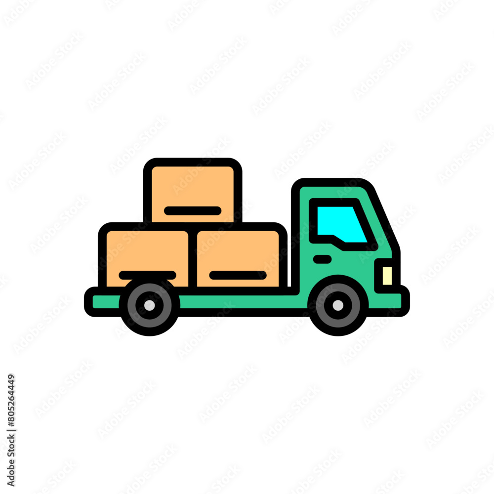 Colored line icon of delivery car, isolated background