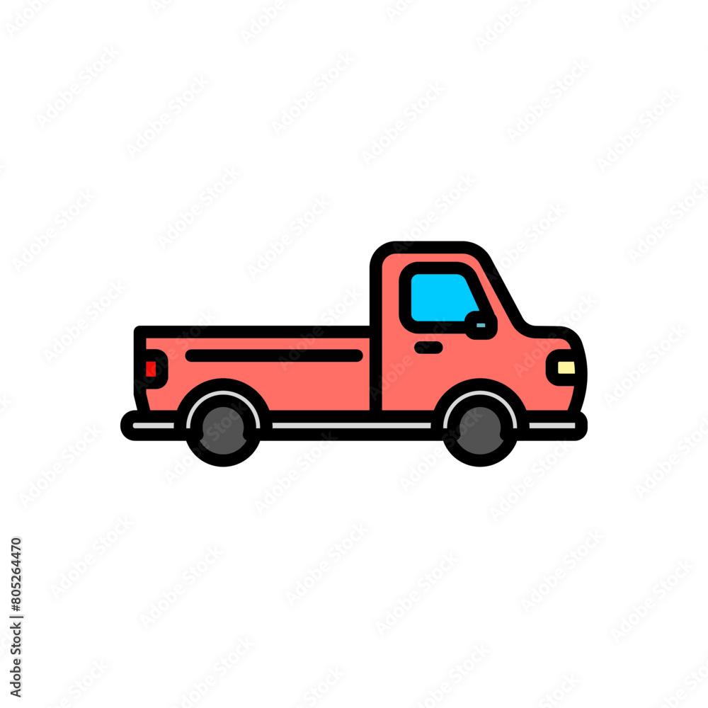 colored line icon of pickup car, isolated background