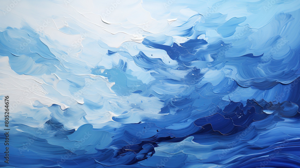 Minimalistic Art of White and Blue Paint Brush Stroke Curvy Background
