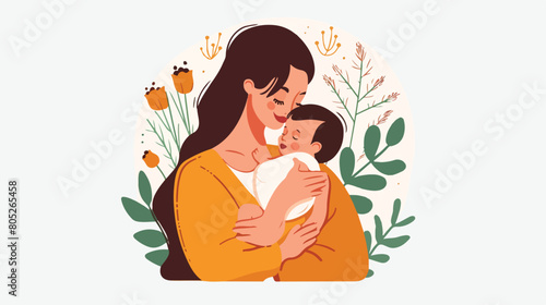 Woman breastfeeding her baby on white background vector