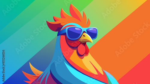 Creative animal concept. Chicken hen in sunglass shade glasses isolated on solid pastel background, commercial, editorial advertisement, surreal surrealism.