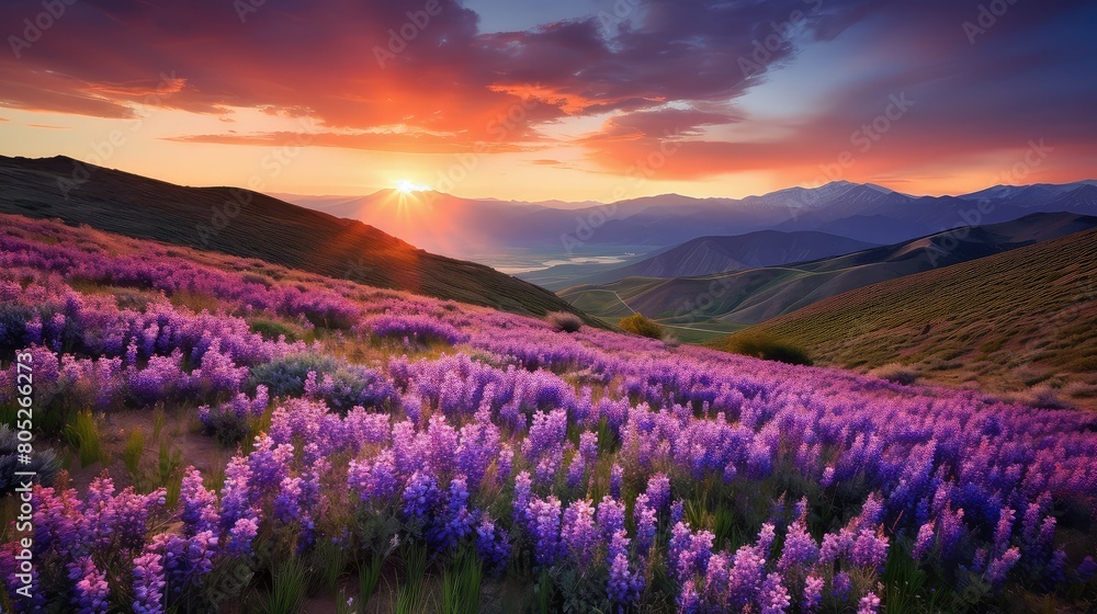 Naklejka premium mountain blue purple pink