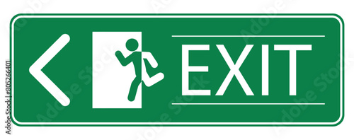 Isolated label sign emergency exit with running man pictogram in green rectangle format