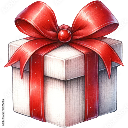 A cute cartoon beautifully wrapped present with a big red bow on top. It's perfect for any special occasion. Clip-arts for decoration. PNG cliparts and stickers transparent background photo