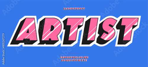 Font artist 3d bold coloful style for summer party poster, t shirt, flier, decoration, card, sale banner, printing on fabric, industrial. Cool typeface. Trendy alphabet. Vector 10 eps