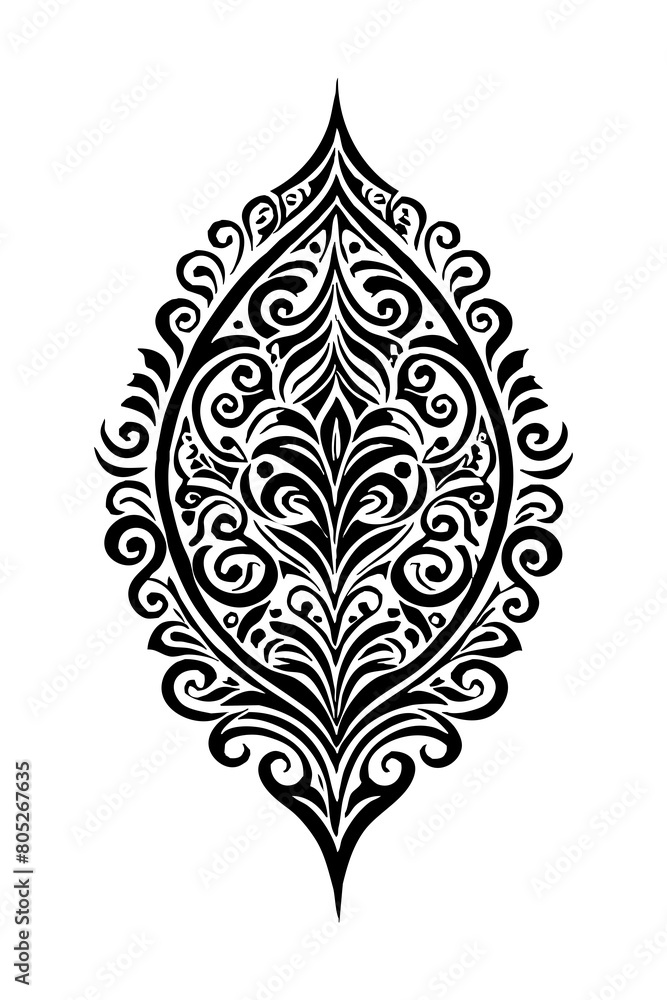 Obraz premium Botanical black and white pattern. For use on tattoos, posters, textiles, T-shirt printing. Generated by Ai