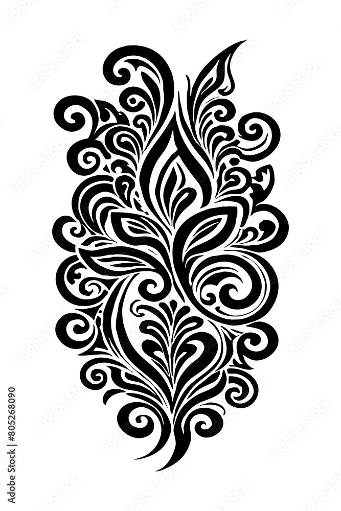 Botanical black and white pattern. For use on tattoos, posters, textiles, T-shirt printing. Generated by Ai Botanical black and white pattern. For use on tattoos, posters, textiles, T-shirt printing. Generated by Ai