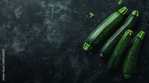 Fresh green zucchini on black background